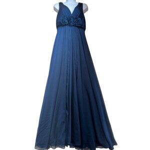 Adrianna Papell V-Neck Ball Gown Dress Womens Sze 8 Blue Sleeveless Floral Party